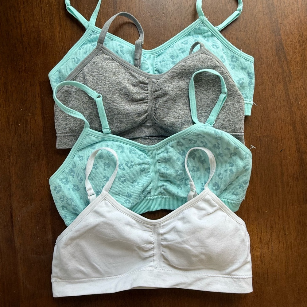 4- Girls SO® Everyday Seamless Bralette Gray & White, Teal